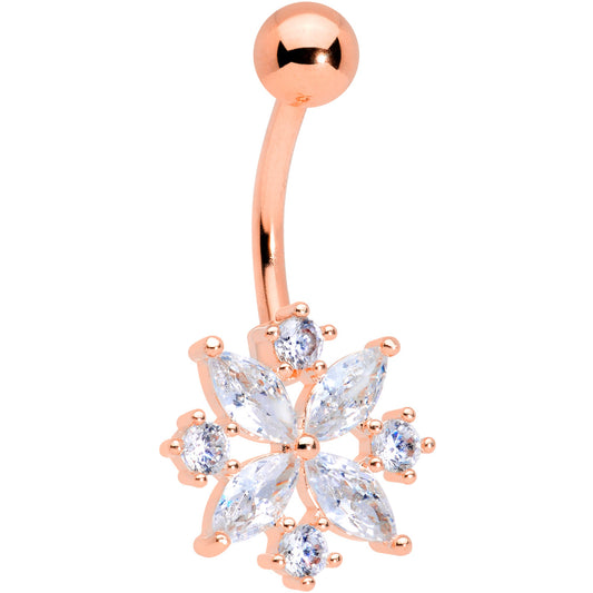 Clear CZ Gem Rose Gold Tone Star Burst Belly Ring