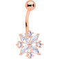 Clear CZ Gem Rose Gold Tone Star Burst Belly Ring