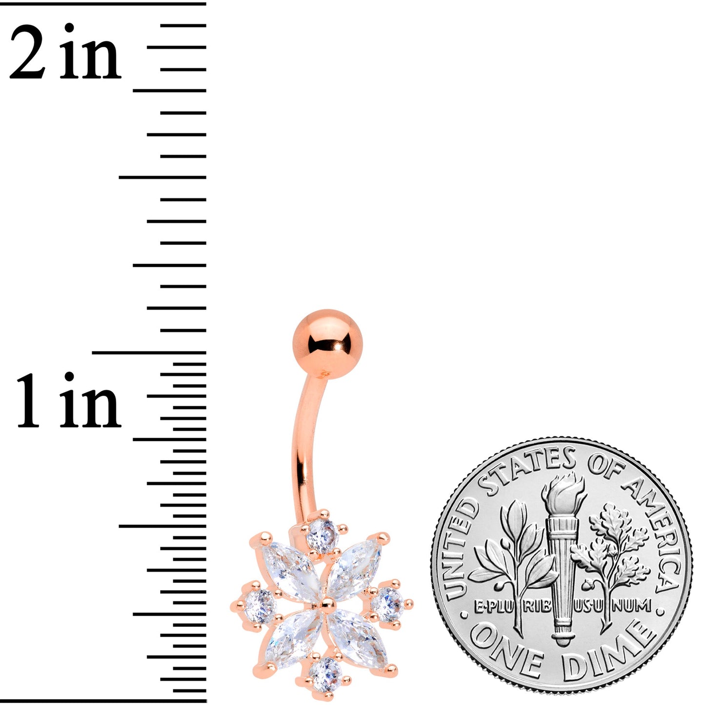 Clear CZ Gem Rose Gold Tone Star Burst Belly Ring