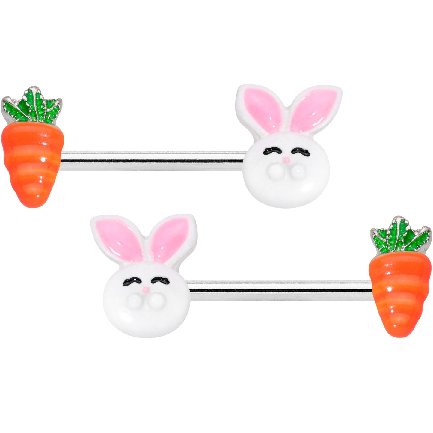 14 Gauge 9/16 Carrot Easter Bunny Barbell Nipple Ring Set