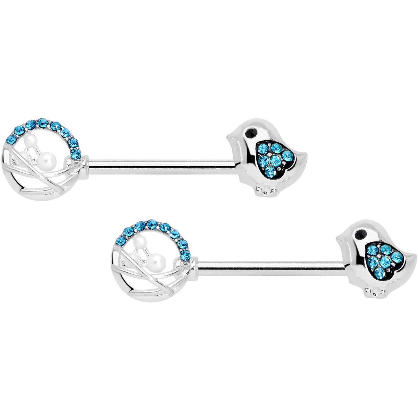 14 Gauge 9/16 Aqua Gem Basket Chick Barbell Nipple Ring Set