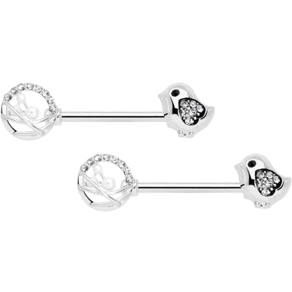 14 Gauge 9/16 Clear Gem Basket Chick Barbell Nipple Ring Set