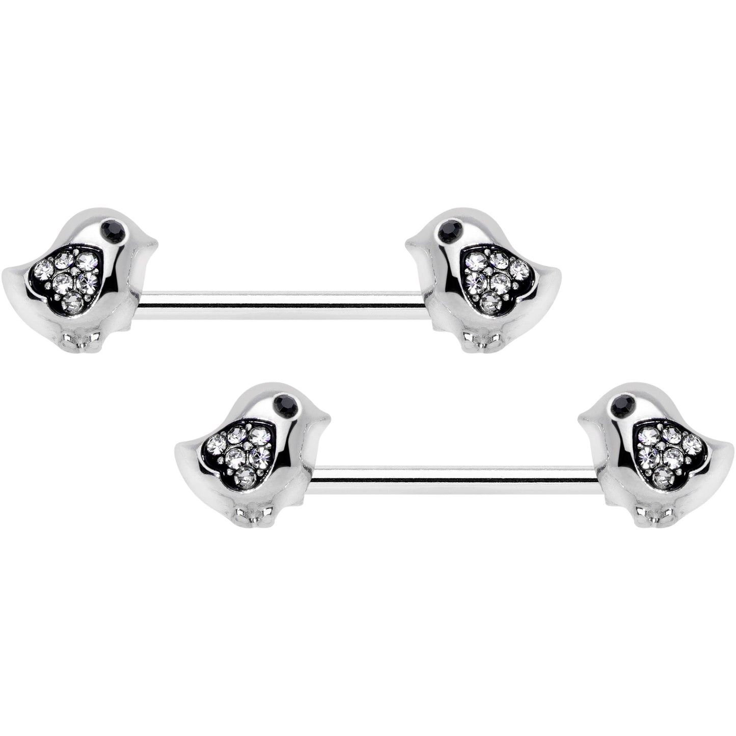 14 Gauge 9/16 Clear Gem Easter Chick Nipple Ring Set