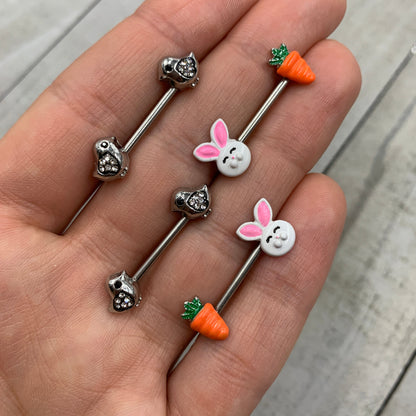 14 Gauge 9/16 Carrot Easter Bunny Barbell Nipple Ring Set