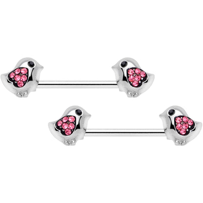 14 Gauge 9/16 Pink Gem Easter Chick Nipple Ring Set