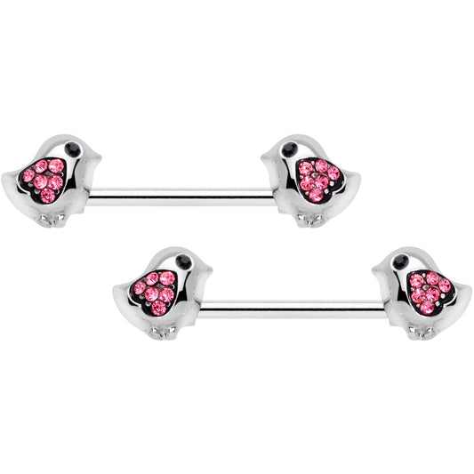 14 Gauge 9/16 Pink Gem Easter Chick Nipple Ring Set