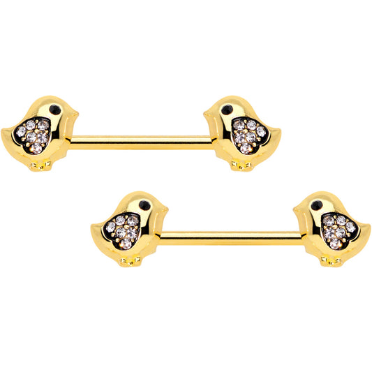 14 Gauge 9/16 Clear Gem Gold Tone Easter Chick Nipple Ring Set