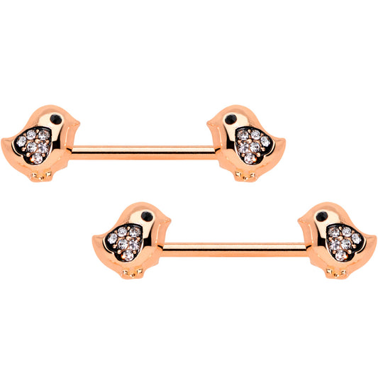 14 Gauge 9/16 Clear Gem Rose Gold Tone Easter Chick Nipple Ring Set