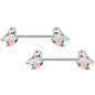 14 Gauge 9/16 Bird Pink Flower Barbell Nipple Ring Set