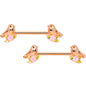 14 Gauge 9/16 Rose Gold Tone Bird Pink Flower Barbell Nipple Ring Set