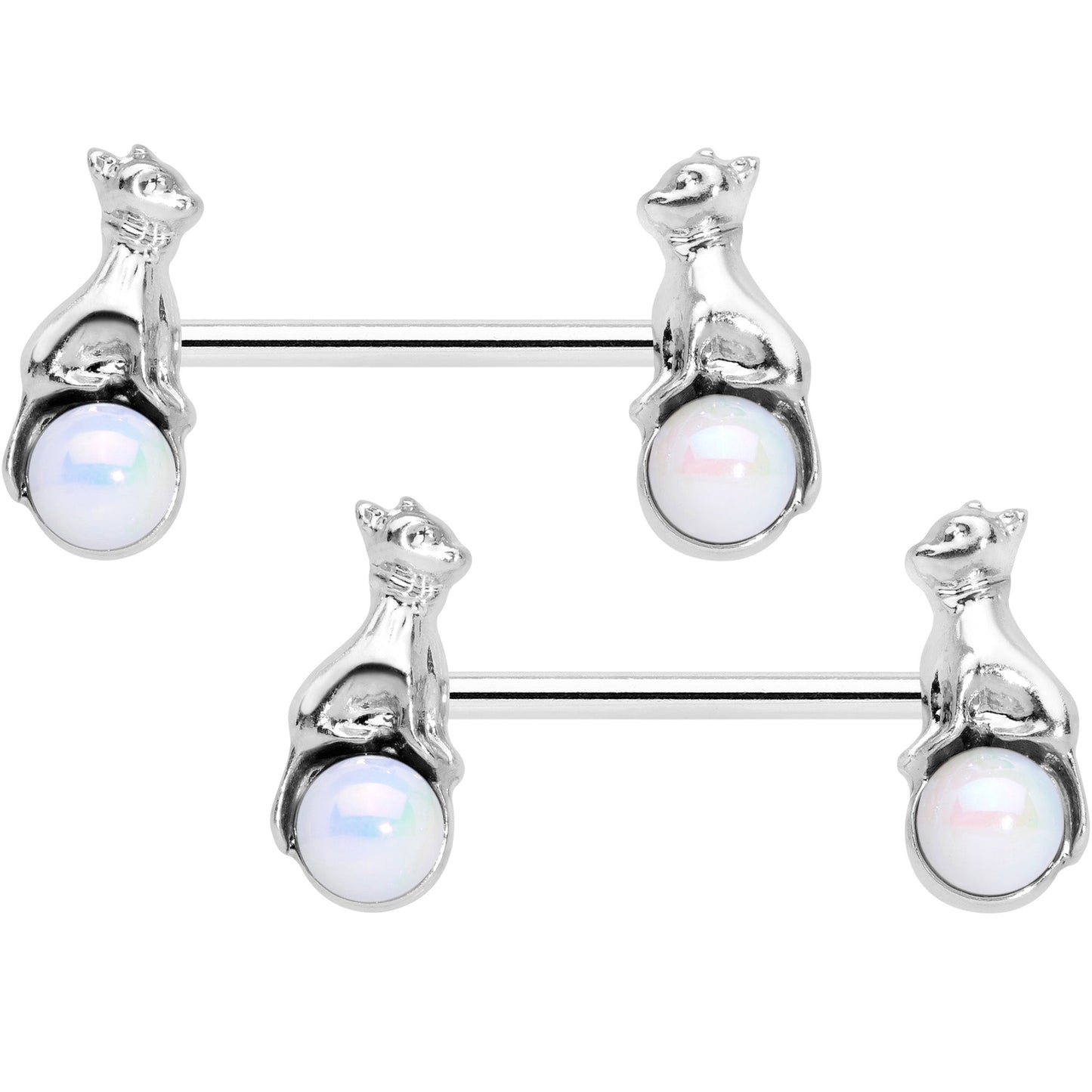 14 Gauge 9/16 Aurora Orb Baby Bear Barbell Nipple Ring Set