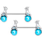 14 Gauge 9/16 Aqua Orb Baby Bear Barbell Nipple Ring Set