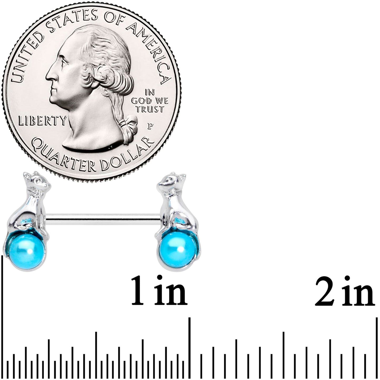 14 Gauge 9/16 Aqua Orb Baby Bear Barbell Nipple Ring Set