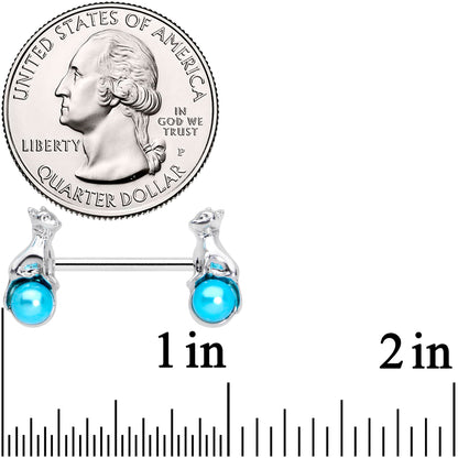 14 Gauge 9/16 Aqua Orb Baby Bear Barbell Nipple Ring Set