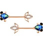 14 Gauge 9/16 Aqua Gem Rose Gold Tone Fish Barbell Nipple Ring Set