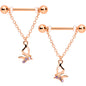 14 Gauge 5/8 Purple Gem Rose Gold Hue Butterfly Dangle Nipple Ring Set