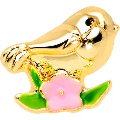 16 Gauge 1/4 Gold Tone Bird Pink Flower Cartilage Tragus