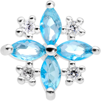 16 Gauge 1/4 Clear Aqua CZ Gem Star Burst Cartilage Tragus