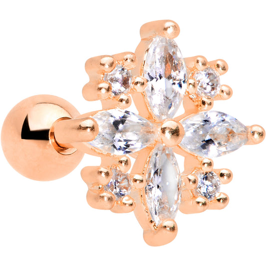 16 Gauge 1/4 Clear CZ Gem Rose Gold Tone Star Burst Cartilage Tragus