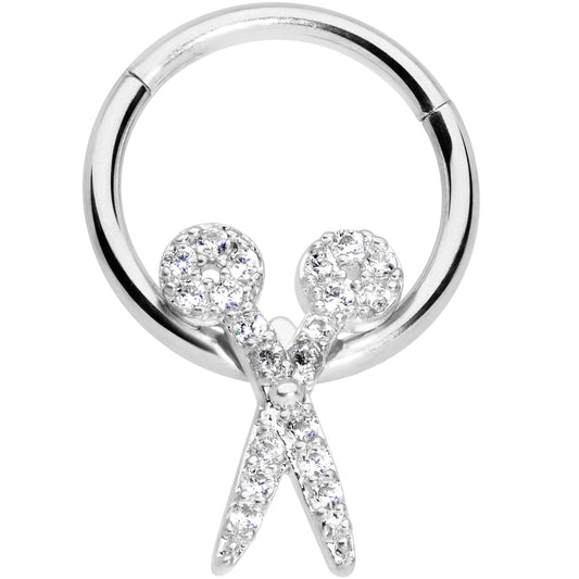 16 Gauge 3/8 Clear CZ Gem Scissors Hinged Segment Ring