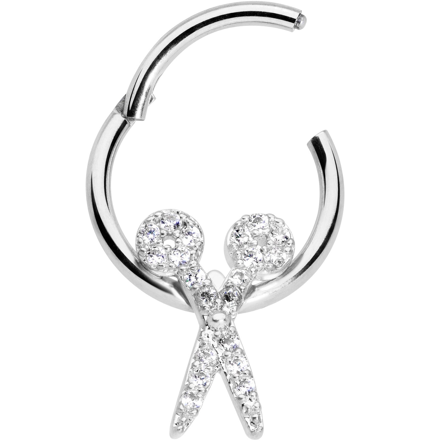 16 Gauge 3/8 Clear CZ Gem Scissors Hinged Segment Ring