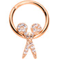 16 Gauge 3/8 Clear CZ Gem Rose Gold Tone Scissors Hinged Segment Ring