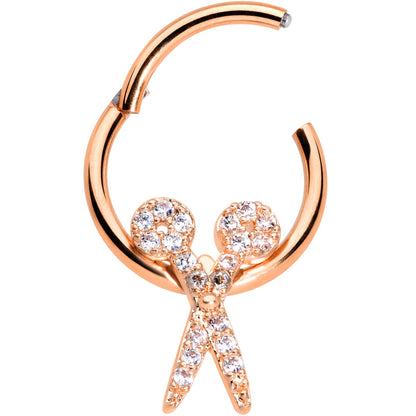 16 Gauge 3/8 Clear CZ Gem Rose Gold Tone Scissors Hinged Segment Ring