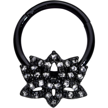 16 Gauge 3/8 Clear CZ Gem Black Lotus Flower Hinged Segment Ring