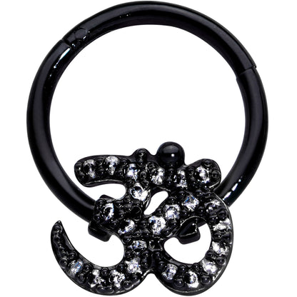 16 Gauge 3/8 Clear CZ Gem Black Amazing Om Hinged Segment Ring