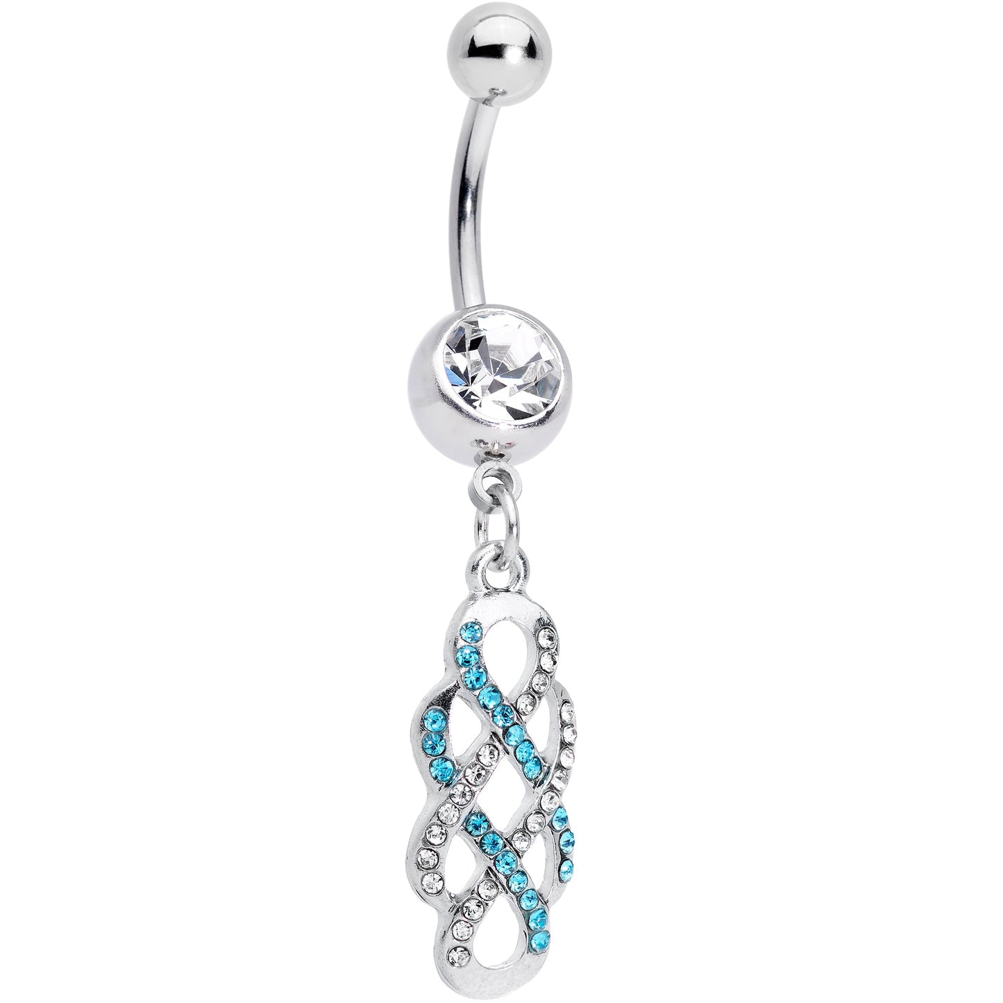 Clear Blue Gem Celtic Knot Dangle Belly Ring