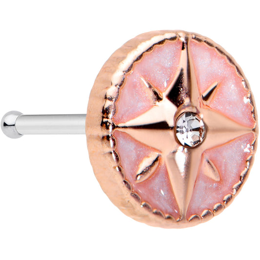 20 Gauge 7.5mm Clear Gem Rose Gold Tone Sailors Compass Nose Bone