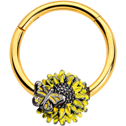 16 Gauge 3/8 Gold Tone Sunflower Butterfly Hinged Segment Ring