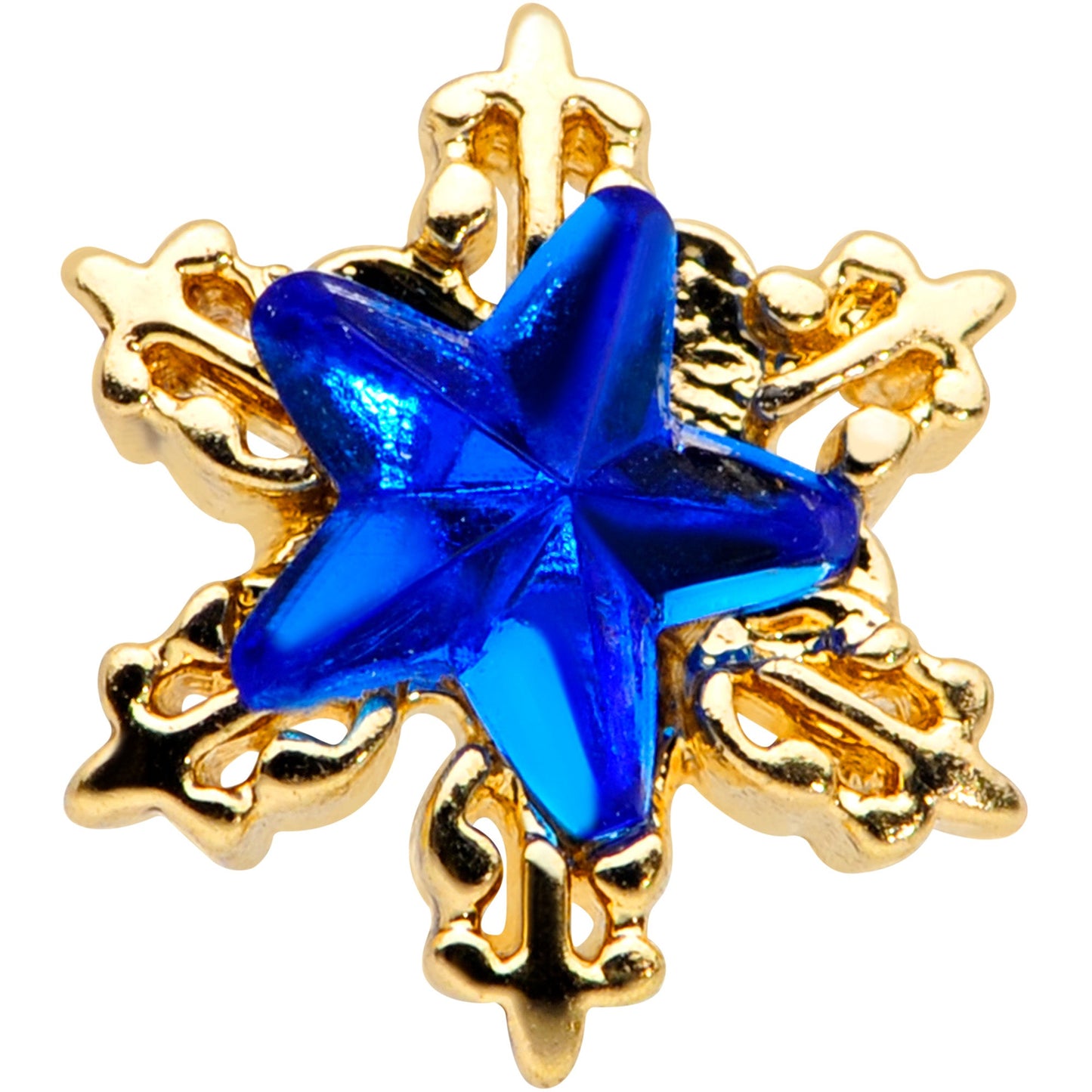 20 Gauge 7mm Blue Gem Gold Tone Star Nose Bone