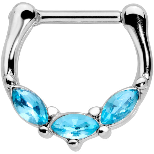 16 Gauge 5/16 Aqua Gem Oval Trio Cartilage Clicker