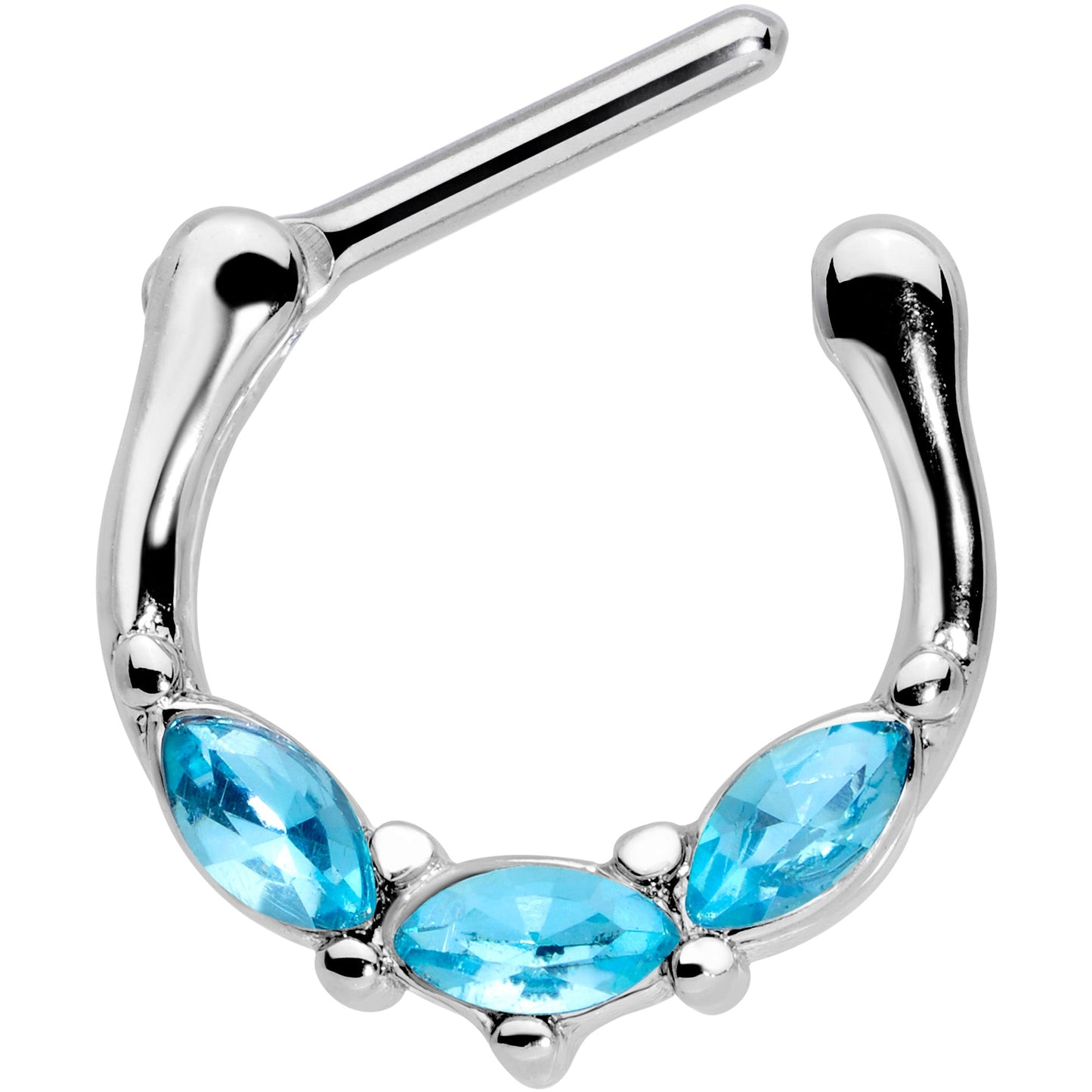 16 Gauge 5/16 Aqua Gem Oval Trio Cartilage Clicker