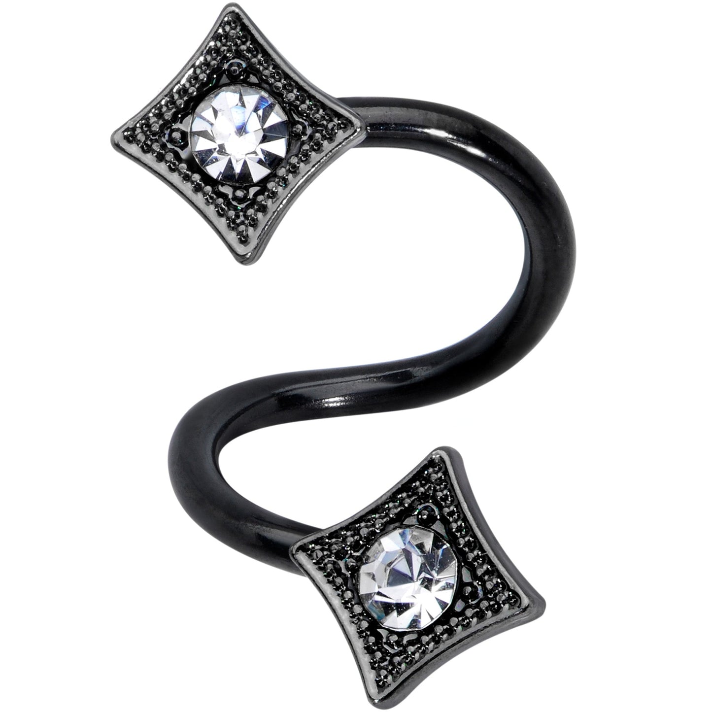 Clear Gem Black Sandblasted Spiral Circle Belly Ring Set of 3