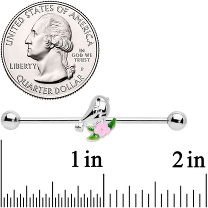 14 Gauge Bird Pink Flower Industrial Barbell 38mm