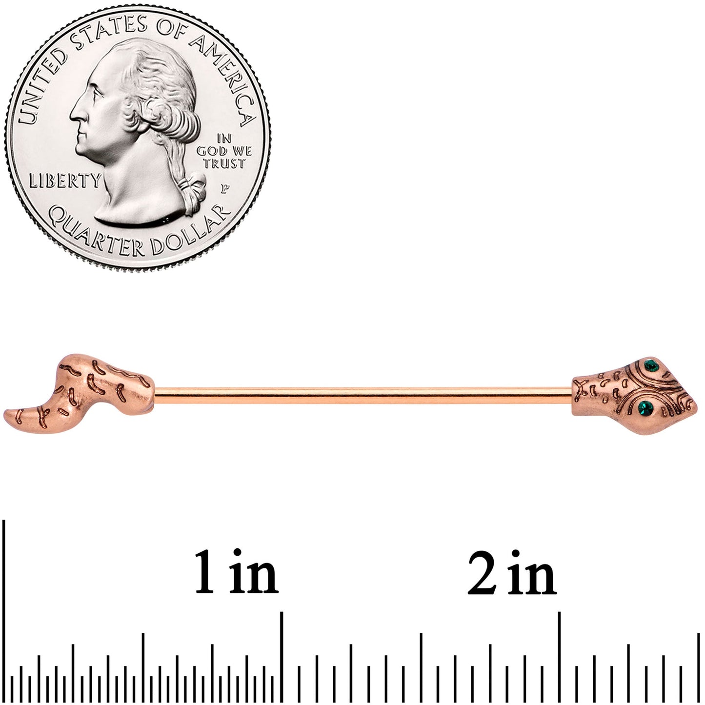 14 Gauge Green Gem Rose Gold Tone Tribal Serpent Industrial Barbell 38mm