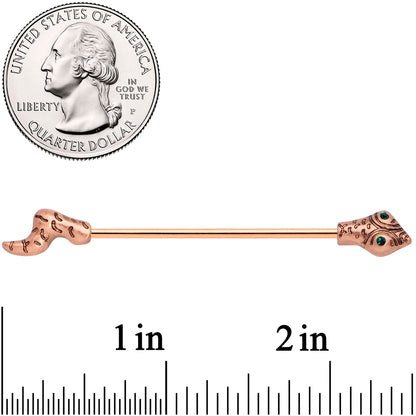 14 Gauge Green Gem Rose Gold Tone Tribal Serpent Industrial Barbell 38mm