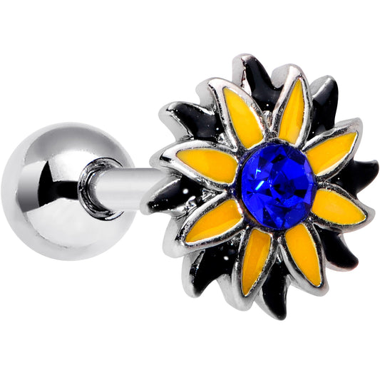 16 Gauge 1/4 Blue Faux Druzy Yellow Sunflower Cartilage Tragus