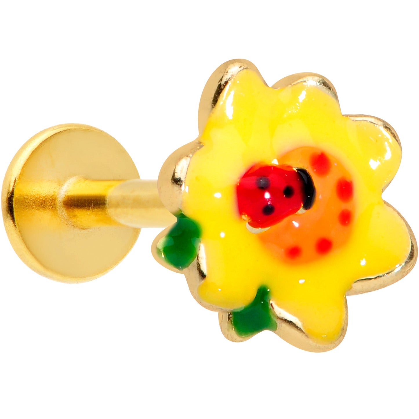 16 Gauge 5/16 Gold Tone Sunny Flower Ladybug Labret Monroe Tragus