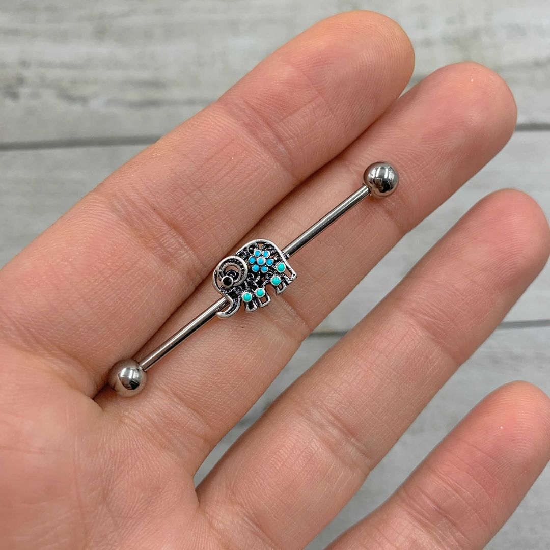 14 Gauge Aqua Orb Curvy Elephant Industrial Barbell 38mm