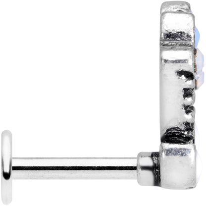16 Gauge 1/4 White Blue Faux Opal Ornate Labret Monroe Tragus