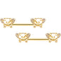 14 Gauge 9/16 Clear Gem Gold Tone Flying Pig Barbell Nipple Ring Set