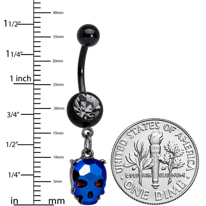 Clear Blue Gem Black Sugar Skull Dangle Belly Ring