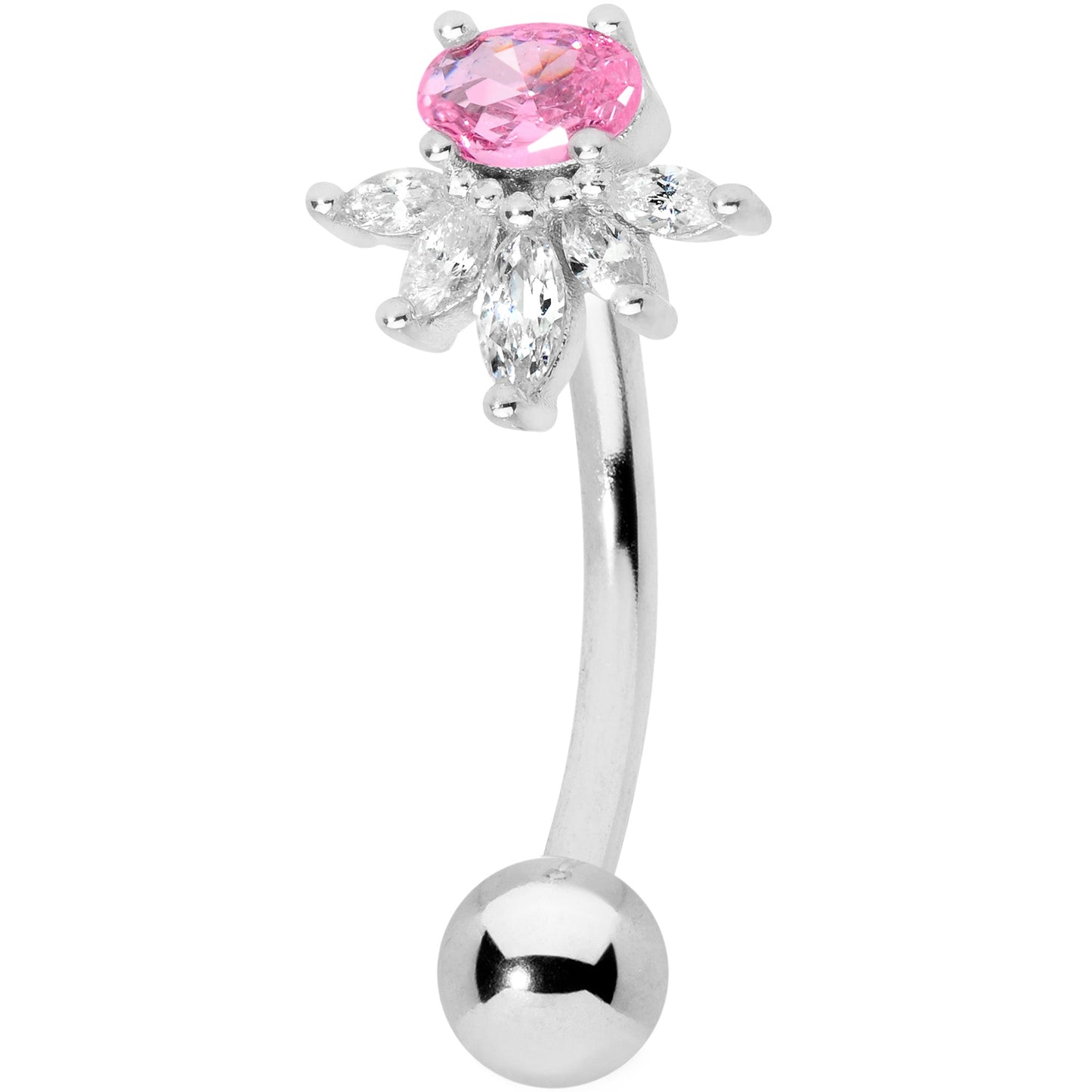 Clear Pink Gem Spray Belly Ring