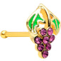 20 Gauge 1/4 Purple Gem Gold Tone Tasty Grapes Fruit Nose Bone