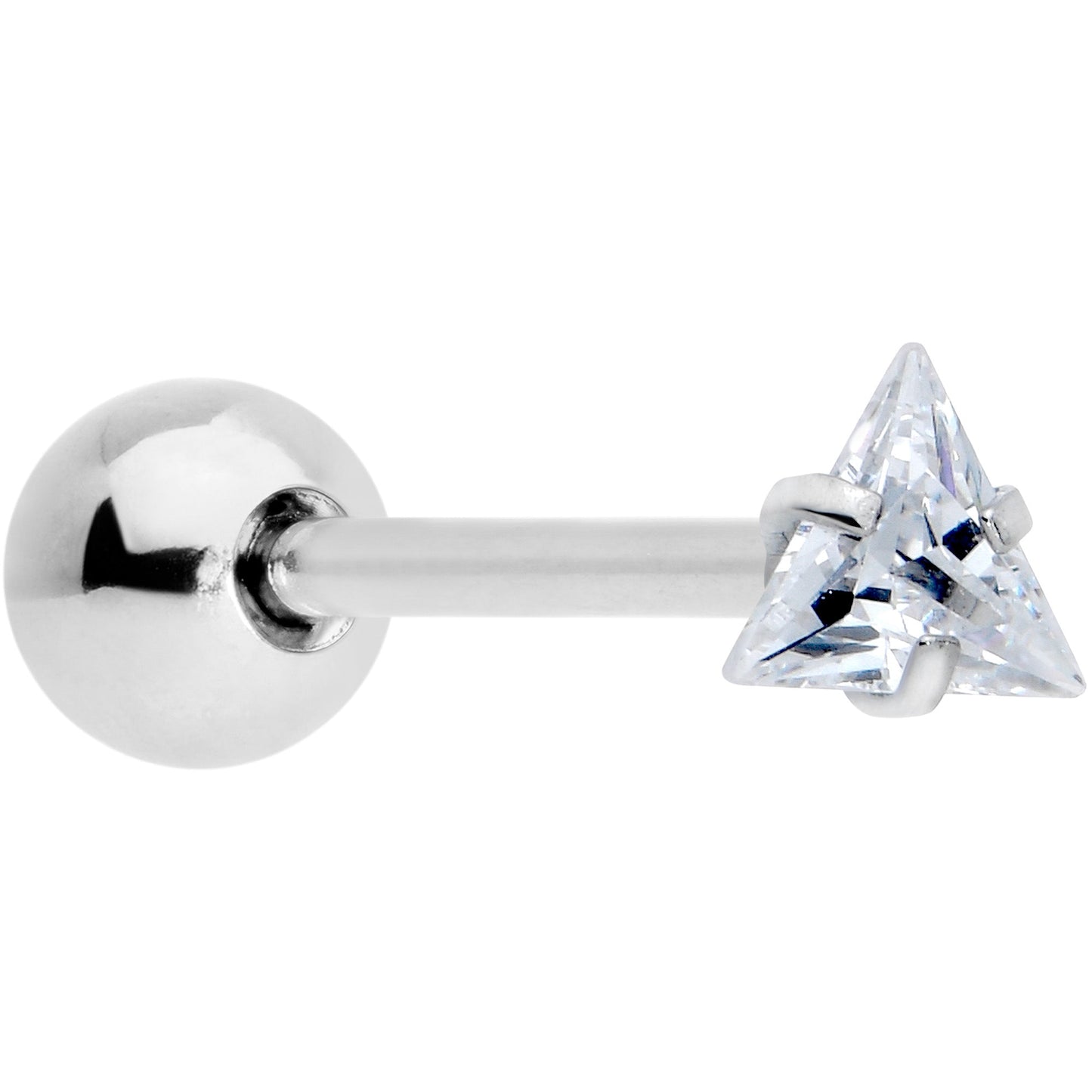 Clear CZ Gem Triangle Top Barbell Tongue Ring