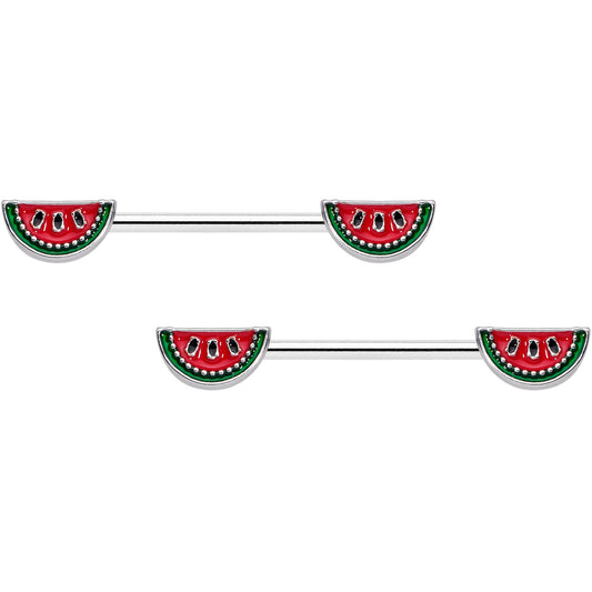 14 Gauge 5/8 Red Green Tasty Watermelon Barbell Nipple Ring Set