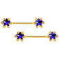 14 Gauge 9/16 Blue Gem Gold Tone Stars Barbell Nipple Ring Set